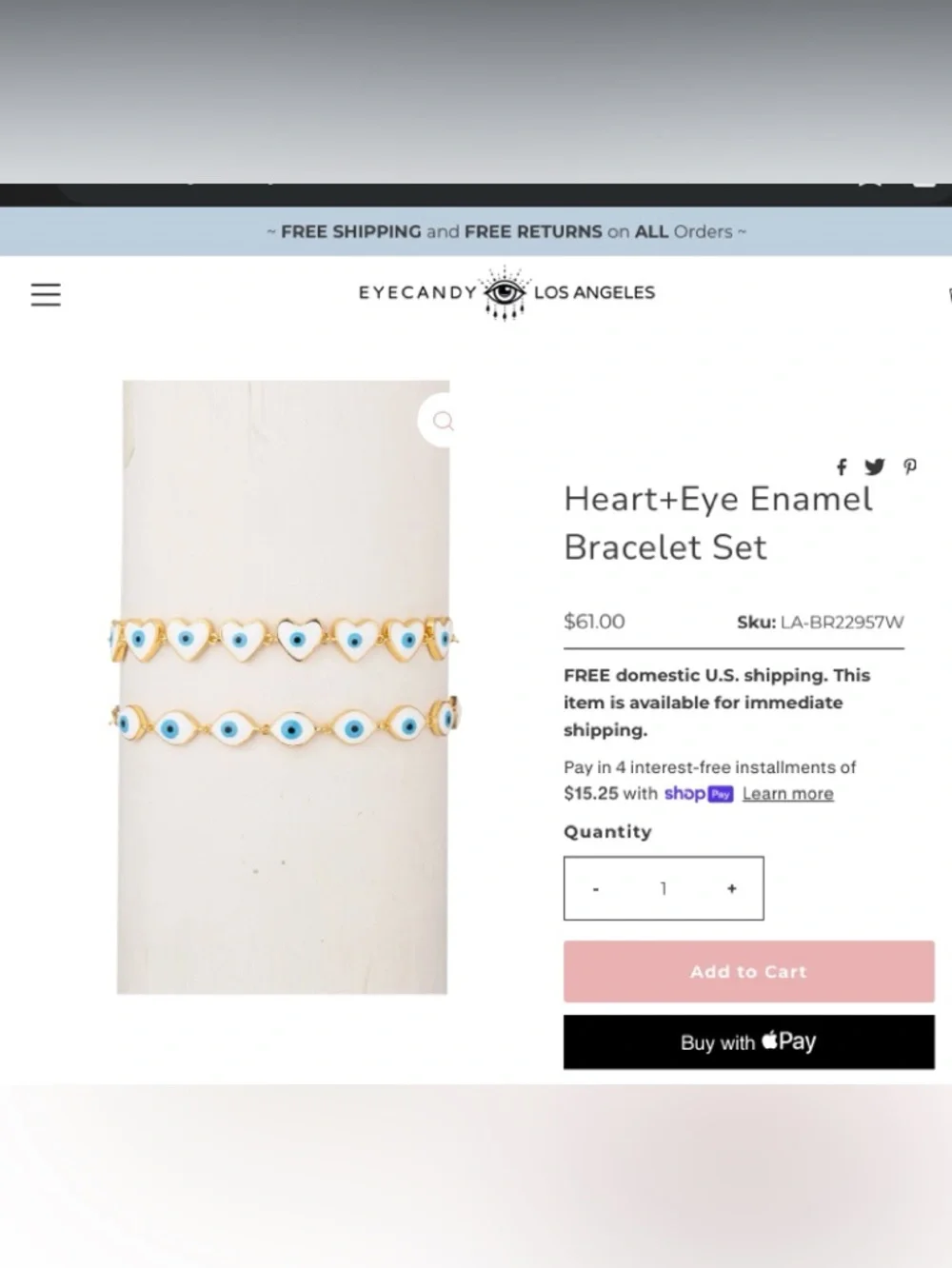 Eye Candy Los Angeles Heart & Eye Enamel Stone Bracelet Set